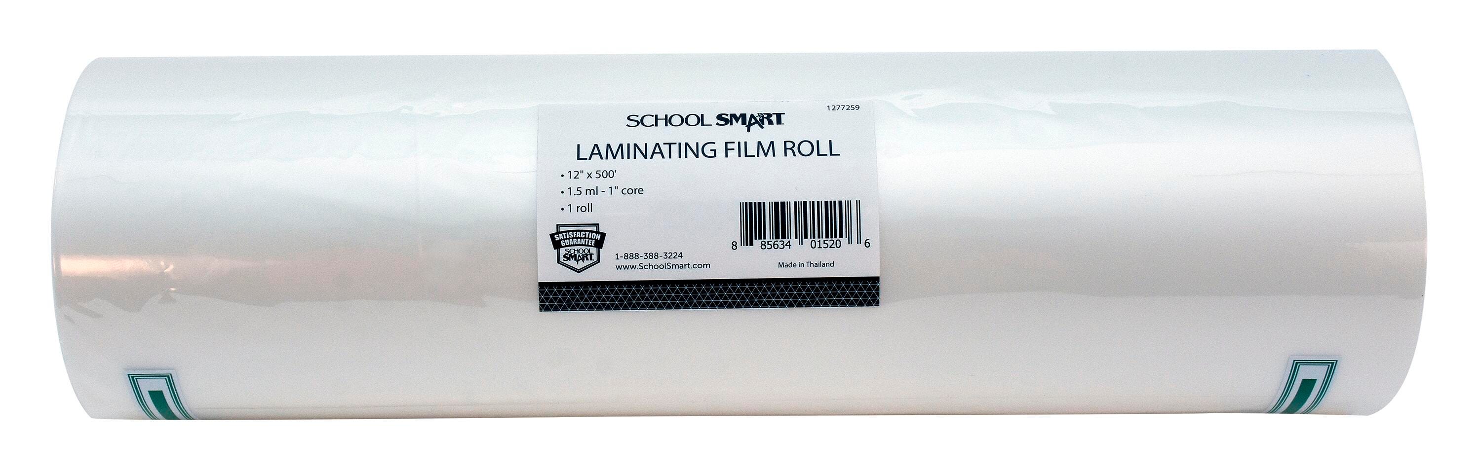 School Smart Laminating Film Roll, 12 Inches x 500 Feet, 1.5 mil Thick, 1 Inch Core, High Gloss 1277259